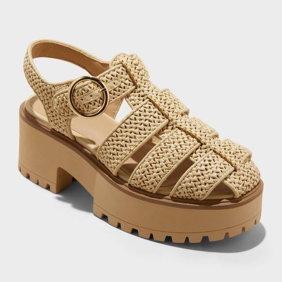 Wild Fable - Women's Elide Raffia Fisherman Platform Heels with Tan - Picture 1 of 4